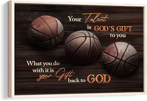Basketball Poster & Framed Canvas, Your Talent Is GodS Gift To You - Motivational Quotes Home Office Decor, Bedroom Living Room Aesthetic Wall Art Gift For Son, Boy, Men