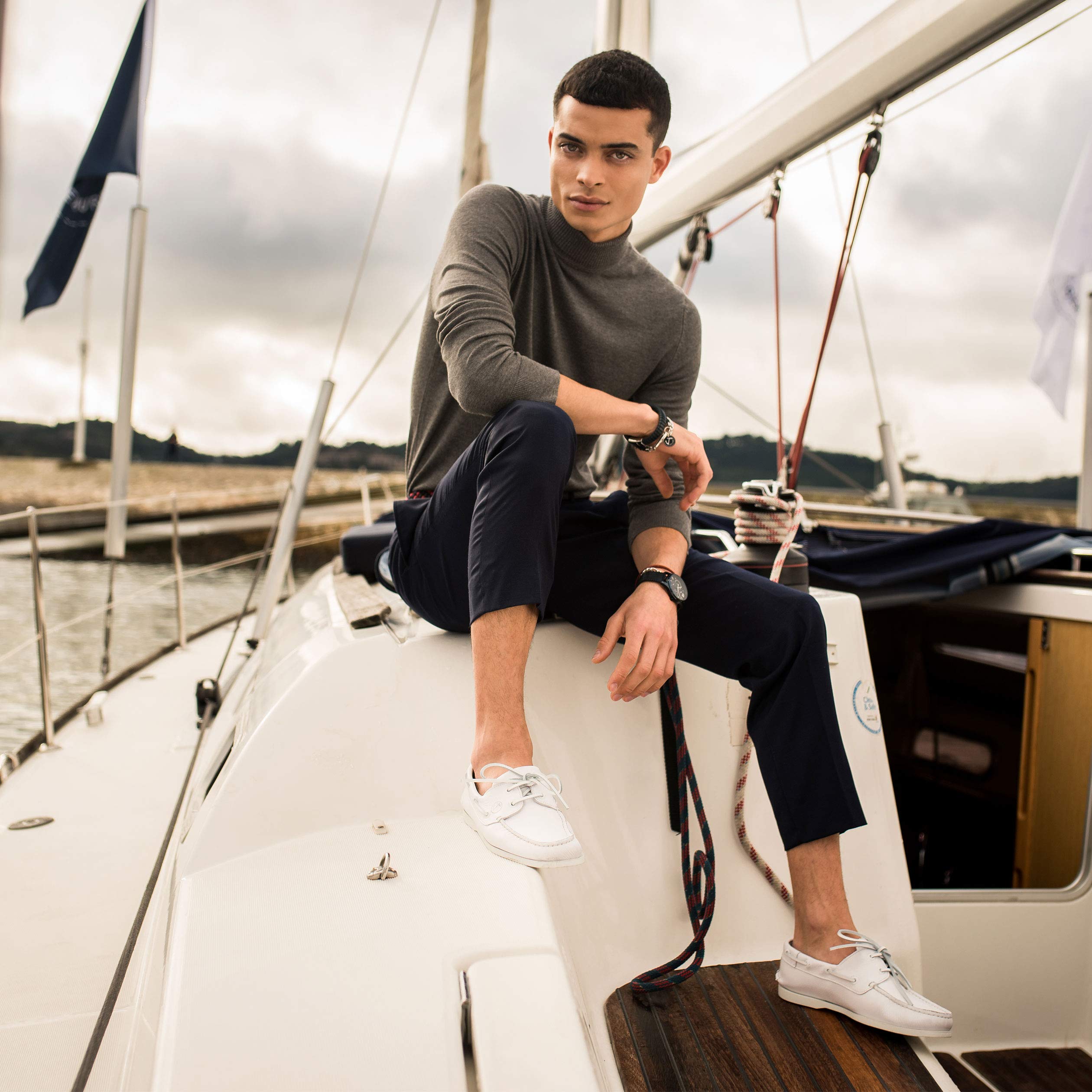 Seajure Chaussures Bateau pour Homme Knude en Cuir Blanc