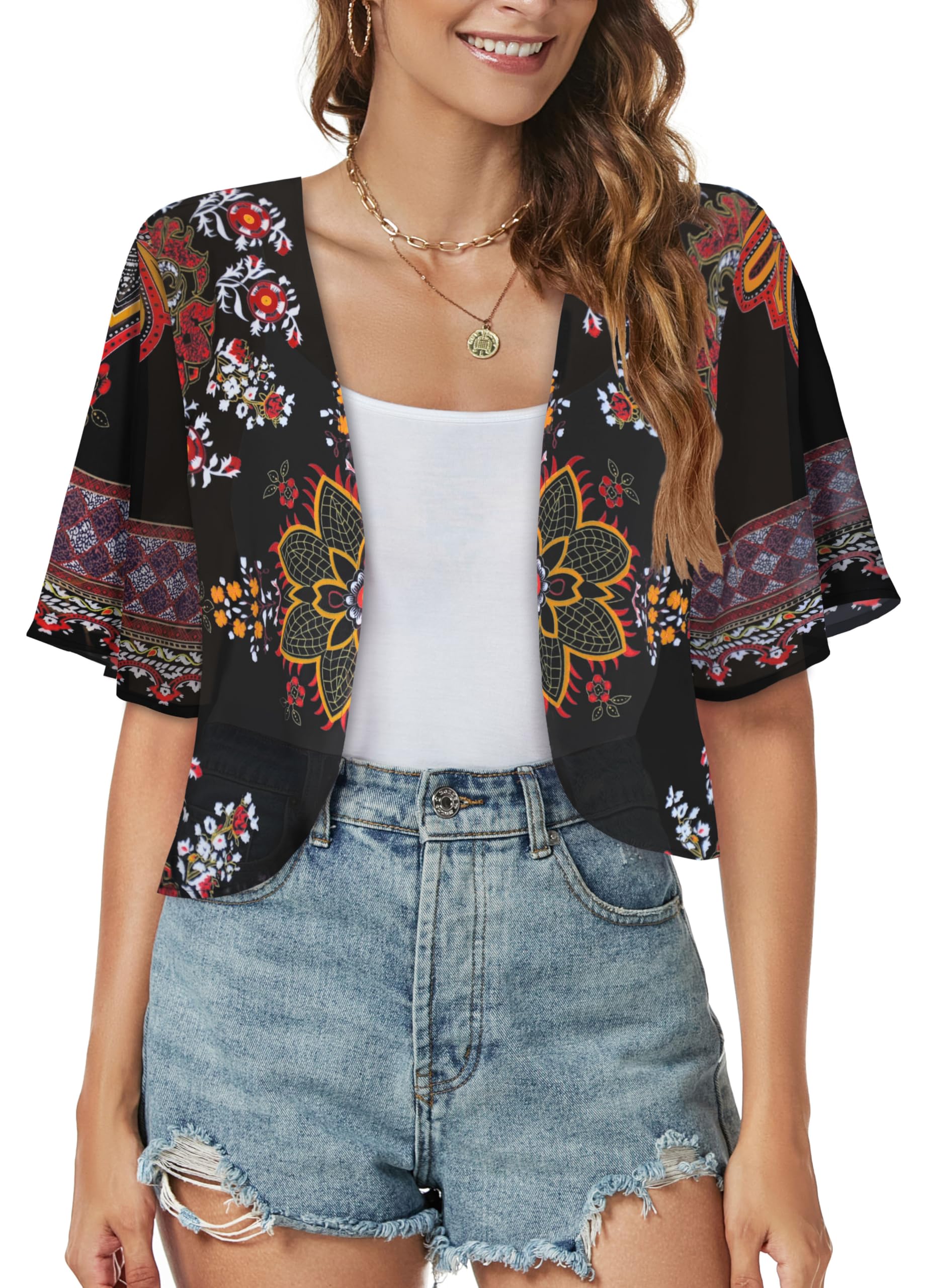 Women Shrug Chiffon Cardigan Open Front Short Sleeve Sheer Bolero for Dress | Lightweight Cropped,Loose Fit,Mesh Cover Up,Shawl Evening Dresses,Summer Outfits