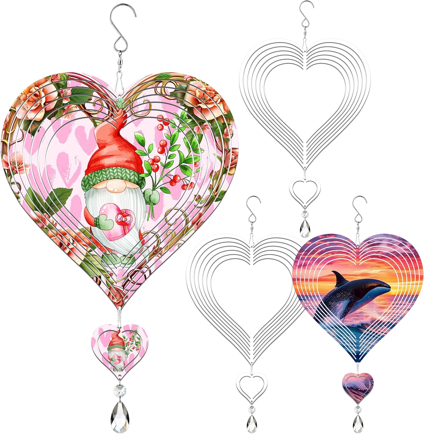 4Pack 8inch Sublimation Wind Spinner Blanks 3D Aluminum Metal Wind Sculpture Kinetic Spinners for Yard and Garden Indoor Art Ornaments Hanging Decoration (Heart)