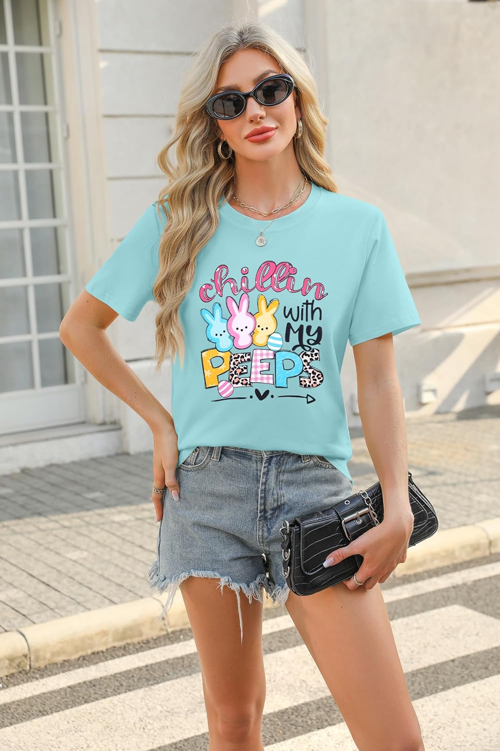 Happy Easter Shirts Women Bunny Shirt: Chillin with My Peeps Tshirt Cute Rabbit Graphic T-Shirt Easter Gift Tops - Image 4