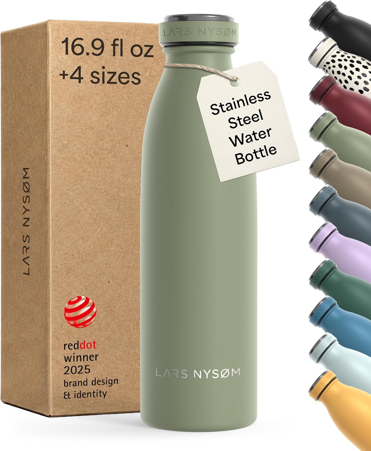 LARS NYSØM Stainless Steel Insulated Water Bottle 17oz Metal Water Bottles