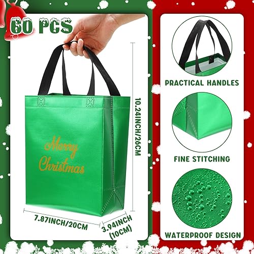 Miniatura 2 de Paterr 60 bolsas de regalo de Navidad brillantes con acabado brillante, no tejidas, reutilizables, holográficas, con asas, bolsas de comestibles
