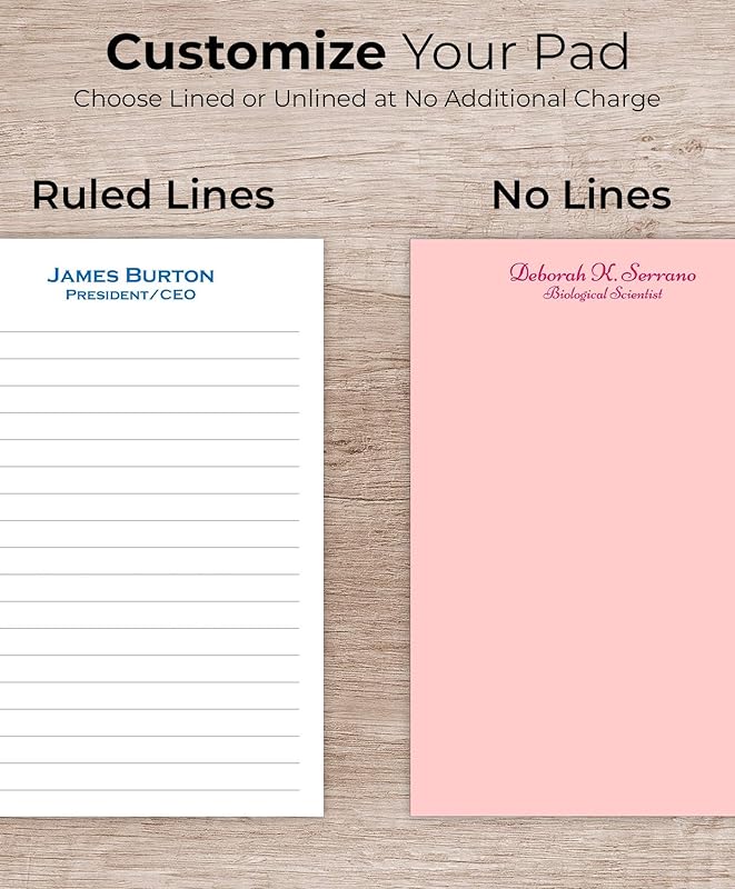 PrintPPS Custom Printed White Notepads 5.5 x 8.5 inches - Colorful Memo Pads Personalized with your Company Name, Ruled Lines or No Lines in Multiple Paper Colors - 50 Note Sheets per Pad - 4 Pads