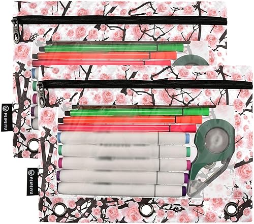 Miniatura 8 de ALAZA Estuche para lápices para carpeta de 3 anillas, carpetas con estampado de vacas, bolsas para lápices con ventana transparente con cremallera,