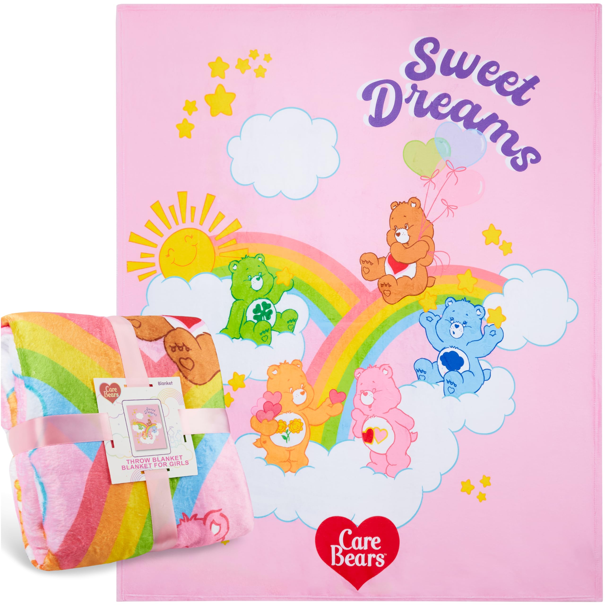 Get Trend Care Bears Fleece Blanket 130x150cm, Super Soft Cosy Throw Blanket for Bed & Sofa, Warm Lightweight Bedding Accessories, Gifts for Her (Multi Care Bears)