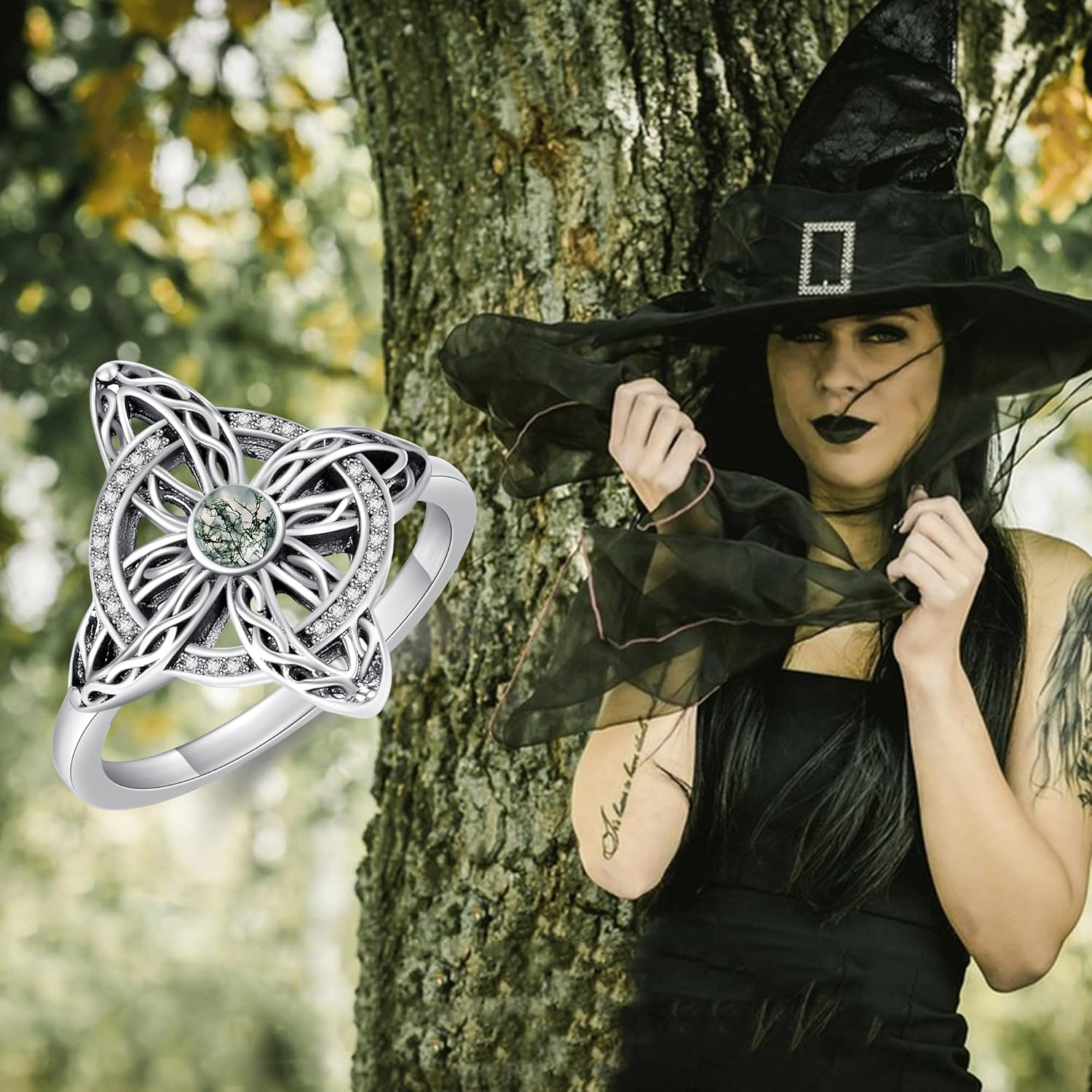 YAFEINI Witches Knot Ring Moonstone/Moss Agate/Black Onyx/Turquoise Sterling Silver Witch Knot Jewelry Mothers Day Gifts for Women