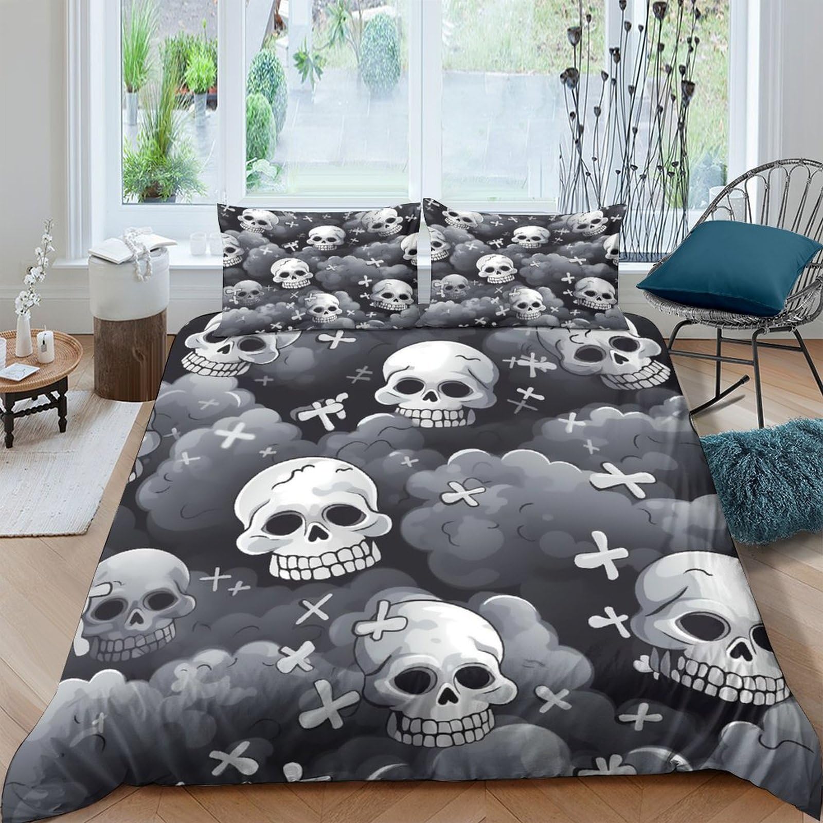 Ctjqhvkz Style-6 3D Printed Skull Cloud Fitted Sheet Microfiber Black Gothic Mattress Cover For Bedroom Guest Room Dorm Bed Decor Single（135X200cm）