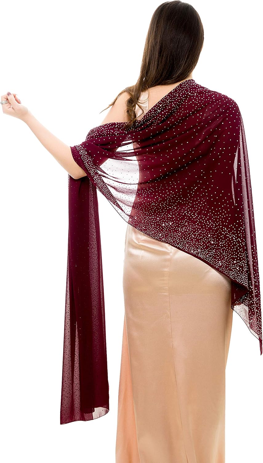 REEMONDE Womens Rhinestones Pashmina Shawls and Wraps for Evening Dresses Chiffon Shawl Sparkly Scarf - Image 4