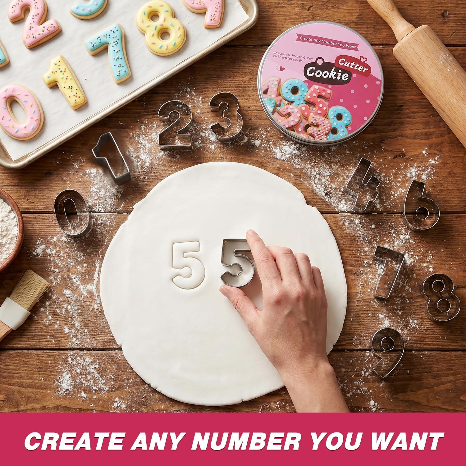 1.7-Inch Number Cookie Cutters, Stainless Steel Cake Decorating Small Number Cutters with Cut-Outs (10PCS/ Set)