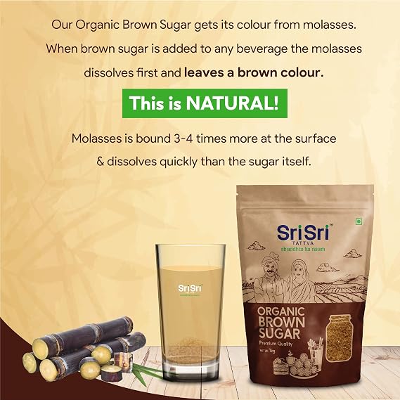 Sri Sri TATTVA shuddhta ka naam Sri Sri Tattva Organic Brown Sugar - 1kg (Pack of 1) - Natural & Refined Cane Sugar - Premium Quality - Rich in Minerals