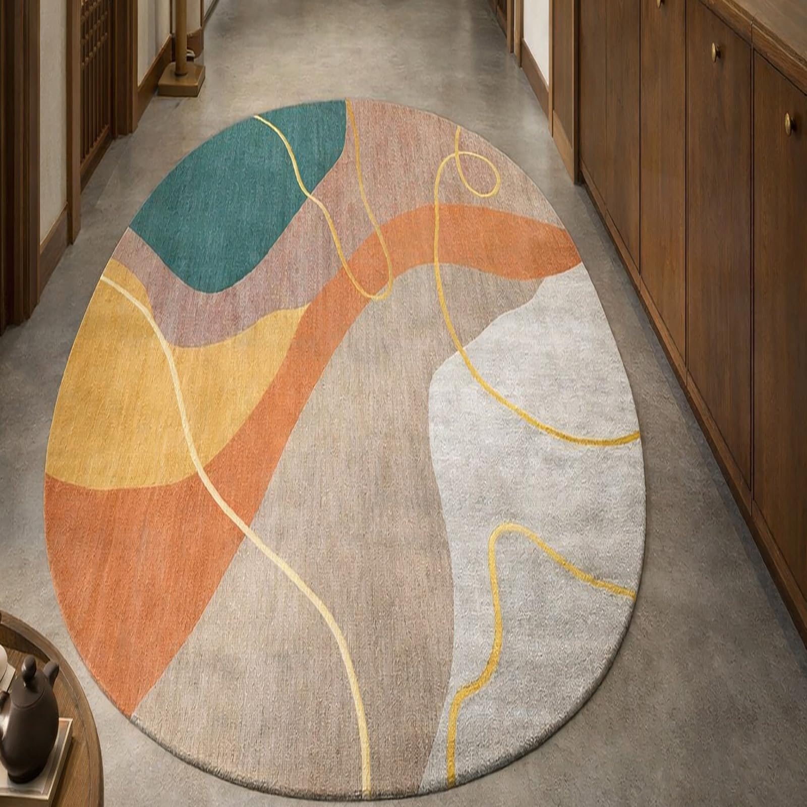 Tapis ovale salon 130x200 cm abstrait moderne multicolore pour grande salle de séjour