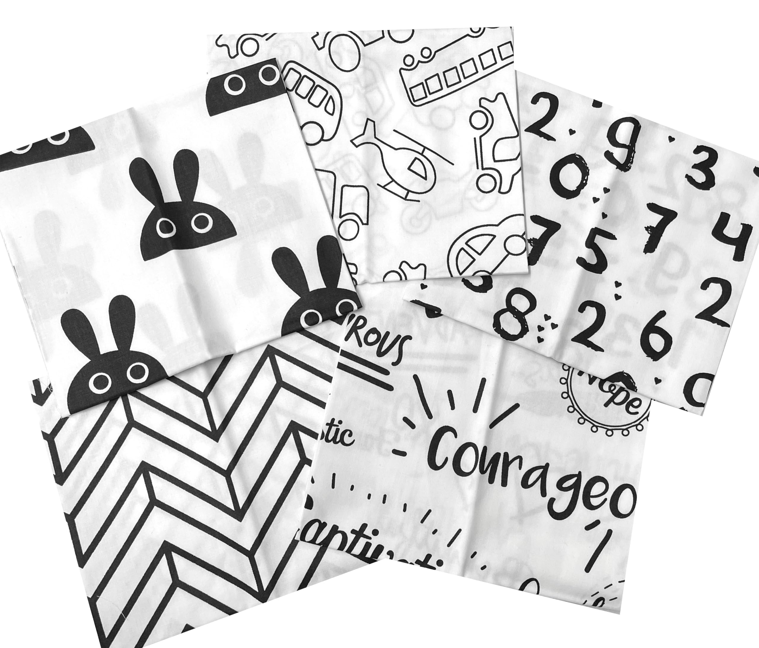 Amornphan 100% Printed White Series Cotton Fabric Cartoon Number Logo Bundles Quilting Fabric for Patchwork Needlework DIY Handmade Sewing Crafting Face Mask Precut 16