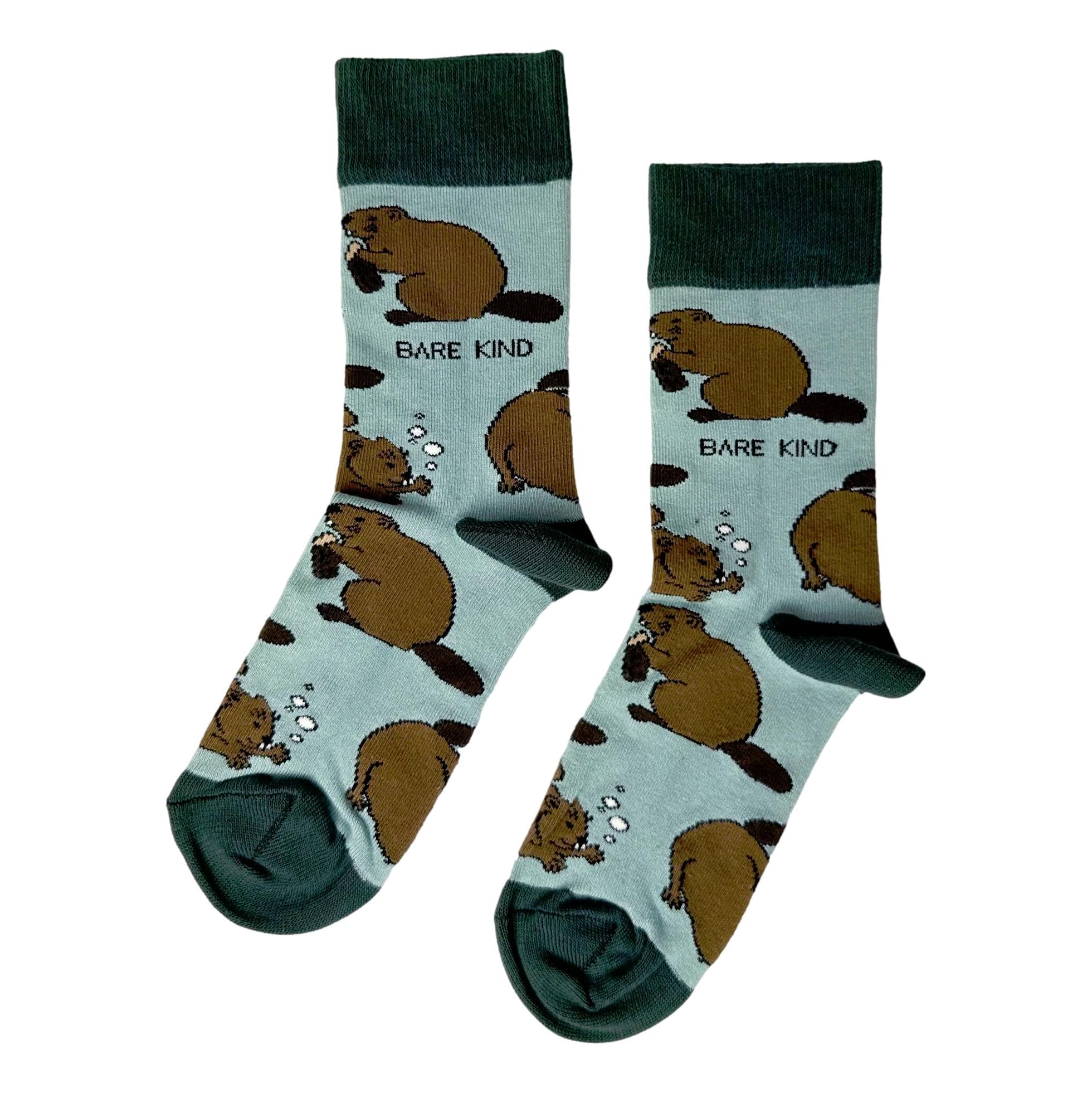Bare Kind Unisex Multicolour Save The Beavers Pale Green Novelty Ankle Socks Adult Uk Size 4-7