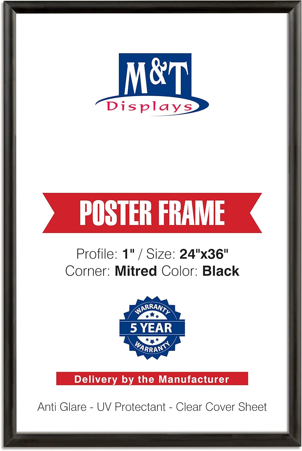M&T Displays Black 32x48 Poster Frame 1 inch Aluminum Profile Front Loading Wall Mounting Snap Frame Display for Picture, Document or Certificate with Mitred Corner