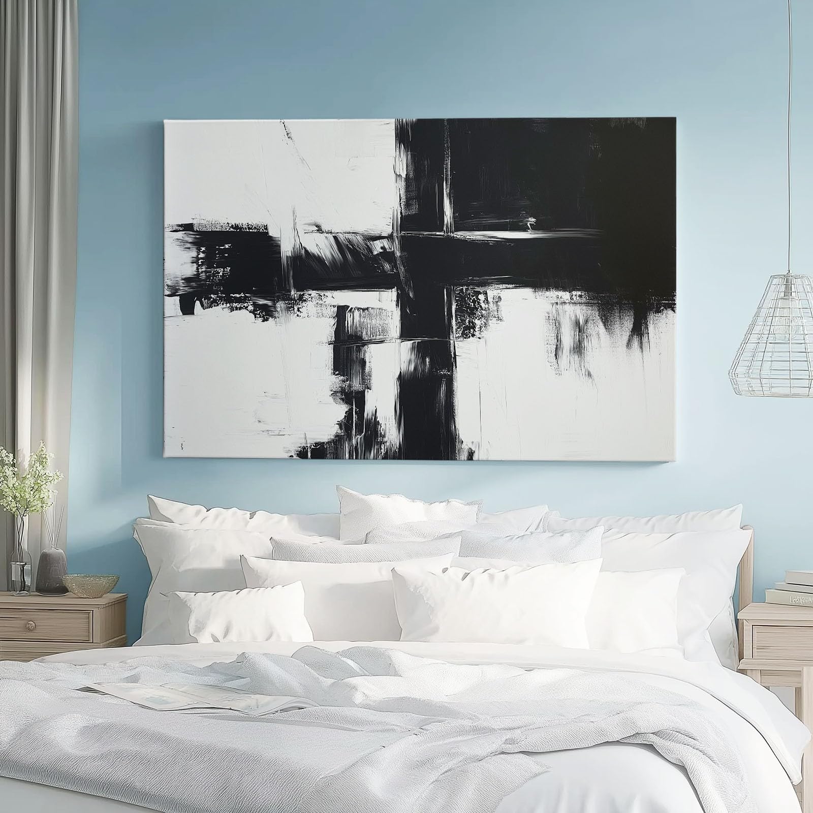 Cuadro Sobre Lienzo Blanco Y Negro Pinceladas Simplicidad Cuadros Modernos Para Salón Sobre Lienzo, 70L X 50An Cm Impresiones Sobre Lienzo Negro Blanco Imagen De Pared Decoración Para El Hogar