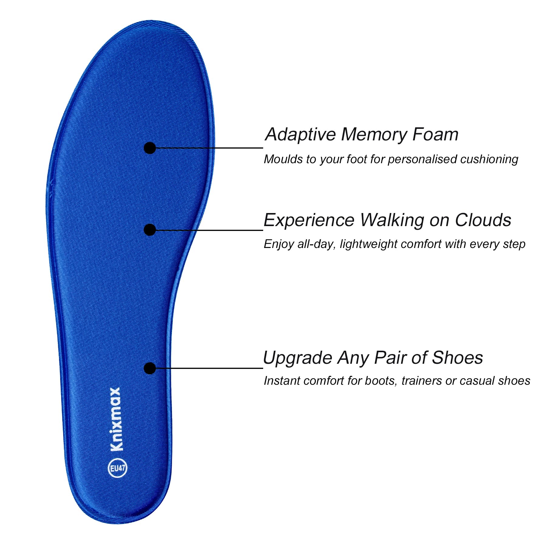 Knixmax Plantillas Memory Foam para Mujer y Hombre Comodidad Plantilla de Zapato Absorción de Impacto Amortiguación Suave Suelas Internas para Zapatillas, Botas — view 2
