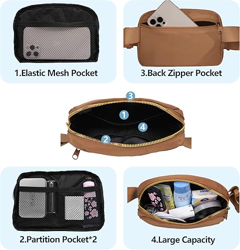 Miniatura 3 de VOROLO Riñonera para correr para mujeres y hombres, bolsa cruzada con correa ajustable para deportes, Marrón, 1 paquete de riñonera