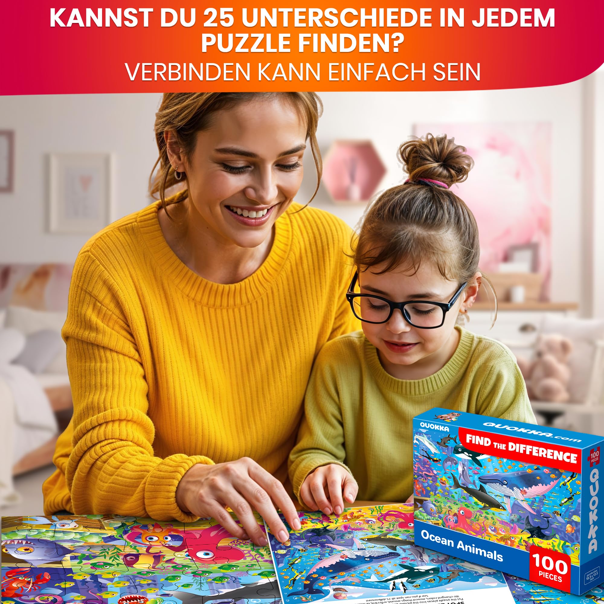Puzzle ab 4 5 6 Jahre - 4 Set Puzzle 100 Teile von Quokka - Kinder Spiele ab 5-6 Jahre von Insekten Meeres- und Waldtieren – Geschenk für Jungen und Mädchen 7 8