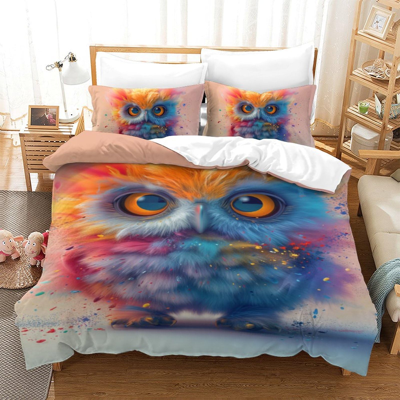 Housse de couette 140x200 chouette finitions soignées en fermeture
