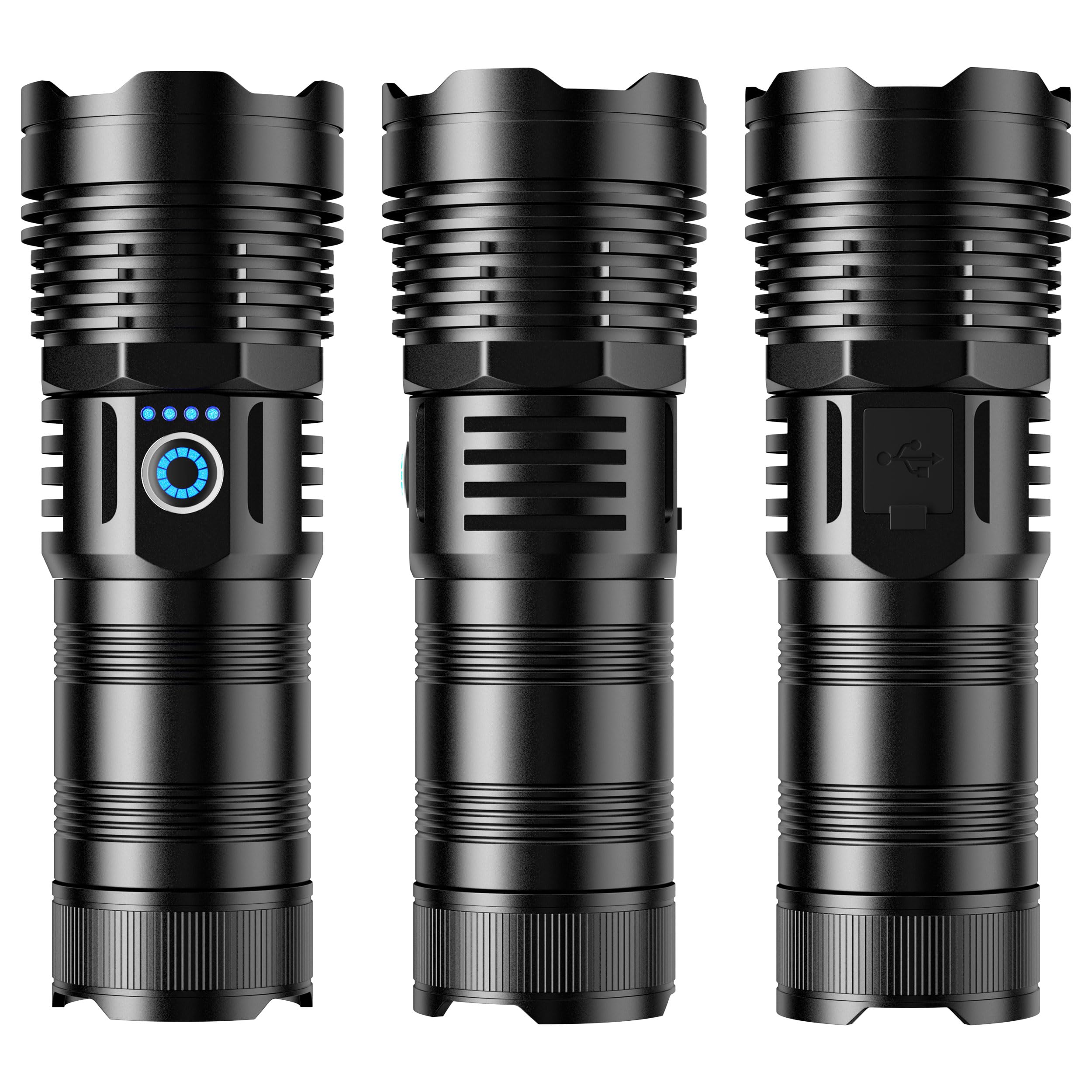 Skylla Torcia a LED USB, ricaricabile, 5000 lumen, estremamente luminosa, IPX6, impermeabile, 5 modalità di luce per campeggio, escursioni, emergenze (batteria da 6000 mAh)
