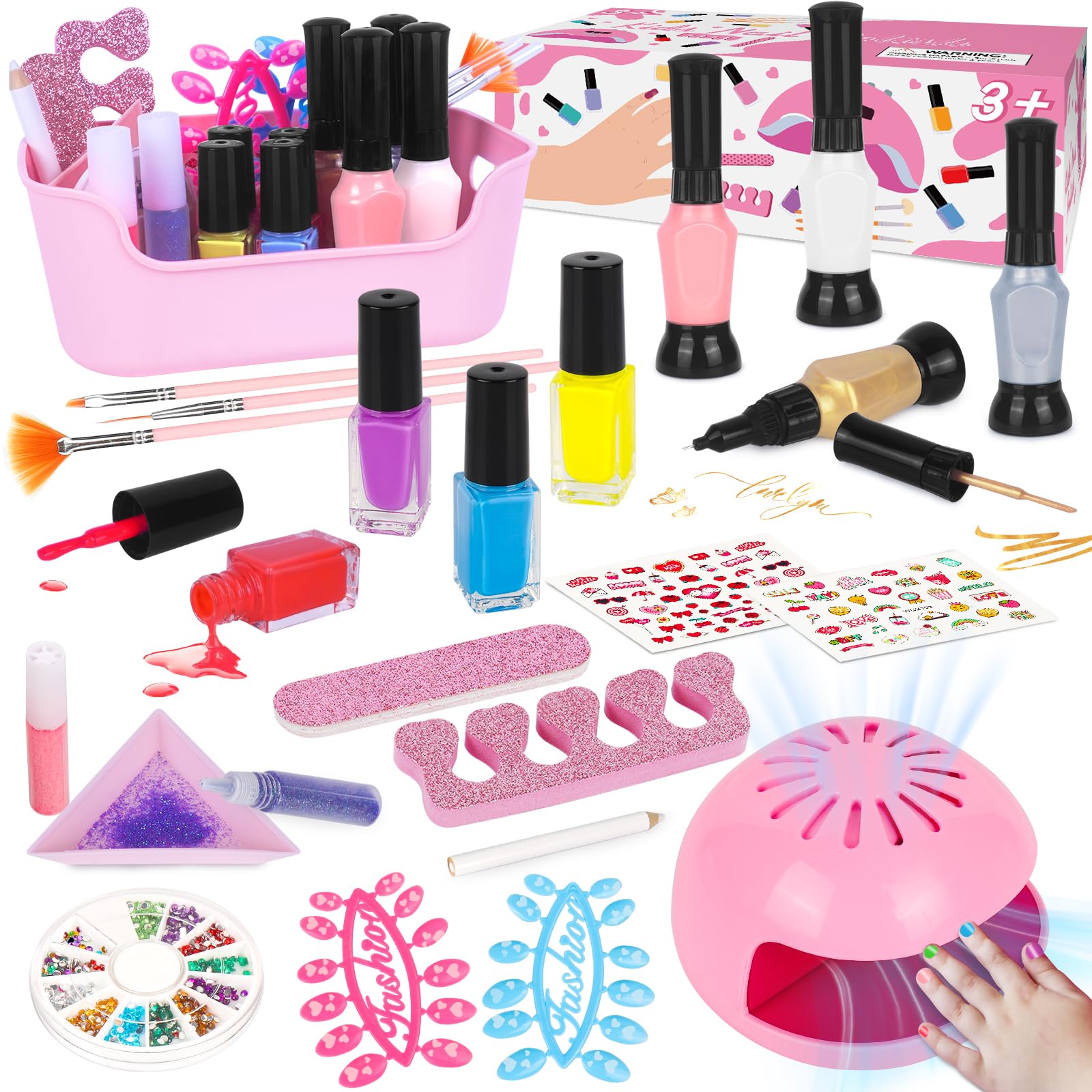 EULRGAUS Kids Nail Polish Set for Girls, 27PCS Nail Art Kit with Nail Dryer, Non Toxic Nail Polish kit and Fake Nails for Kids, Halloween Christmas
