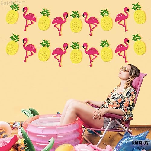 Miniatura 7 de KatchOn, Guirnalda de flamenco de fieltro con piña, 2 cuerdas, pancarta de flamenco para decoraciones de fiesta de flamenco, pancarta de piña para