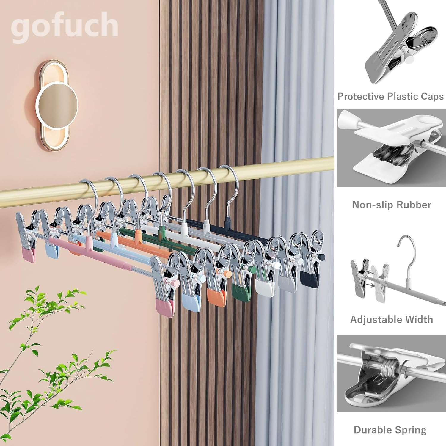 Pants Hangers with Clips - 50 Pack Heavy Duty, Non-Slip Adjustable Space Saving Skirt Hangers for Pants, Jeans, Shorts | Gray | 12 Inch