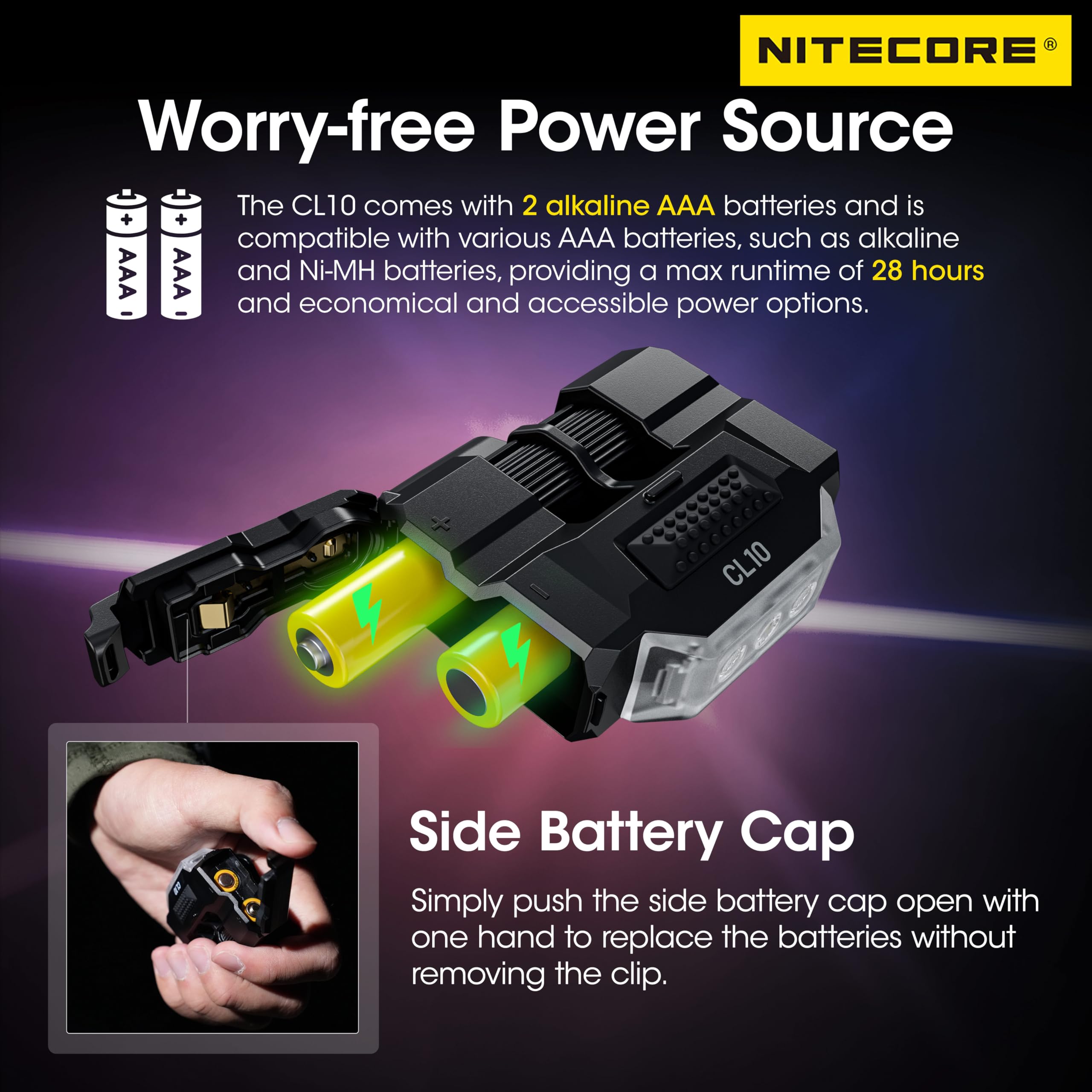 Nitecore CL10 - Luz de hombro multiusos ultraligera con clip, luz de advertencia personal con pilas AAA, etiqueta