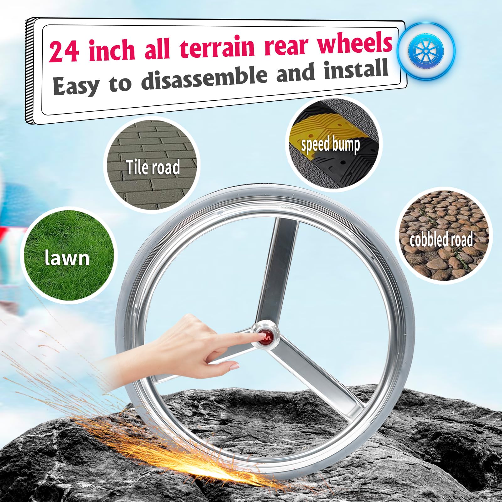 Ligera y plegable para transporte,illa de ruedas de aluminio para viajes, Silla de ruedas de tránsito,con freno de mano y ruedas de liberación rápida,Para mayores,minusválidos(16.5in seat width)