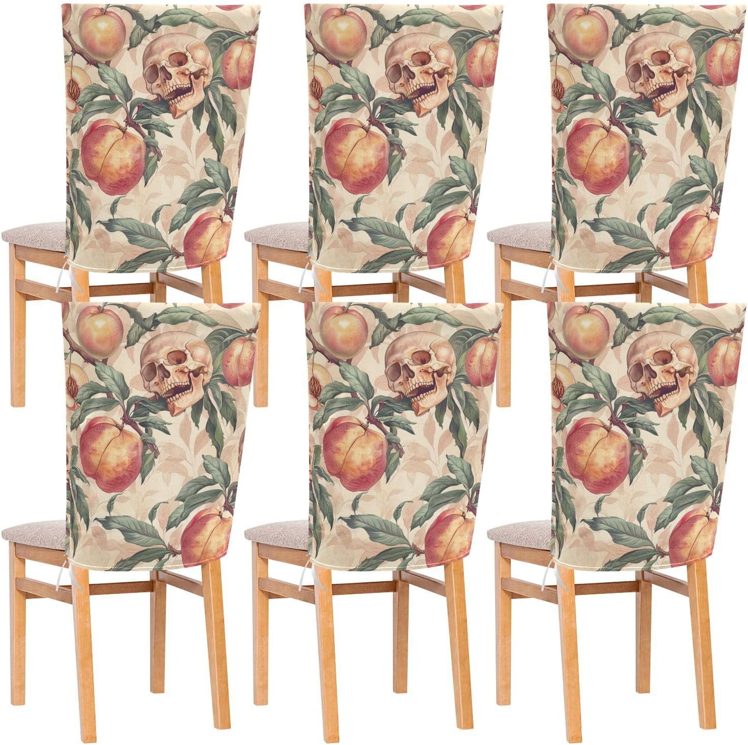 ALAZA Peaches and Skull Chair Back Cover Set of 6, Washable Reusable Removable Chair Slipcovers Decorative Chair Cover for Home Kitchen Wedding Party