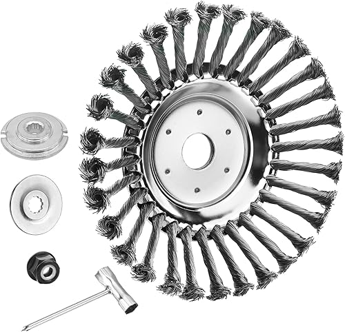 Miniatura 8 de Viabrico Cabezal cortador de cepillo de alambre de 8 pulgadas con kit de ataptor de 4 piezas, para recortadora de césped..