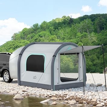 M KARMATER 60 Second Blow Up Camping Tent, Inflatable Waterproof & Windproof Family Tent, Easy Setup 2-4 Person All Weather 4 Season Outdoor Tent for SUV with Storage Bag