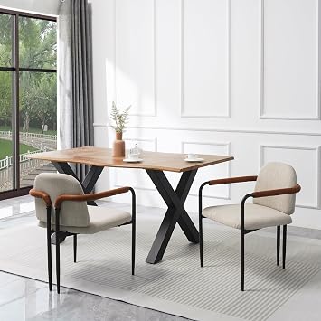 Christopher Knight Home Ebany Dining Chairs Set of 2, Upholstered Dining Chair, Metal Frame Accent Chair, Kitchen Armchair, Comfort Seating Kitchen Chairs for Dining Living Room Cafeteria, 25"H Beige