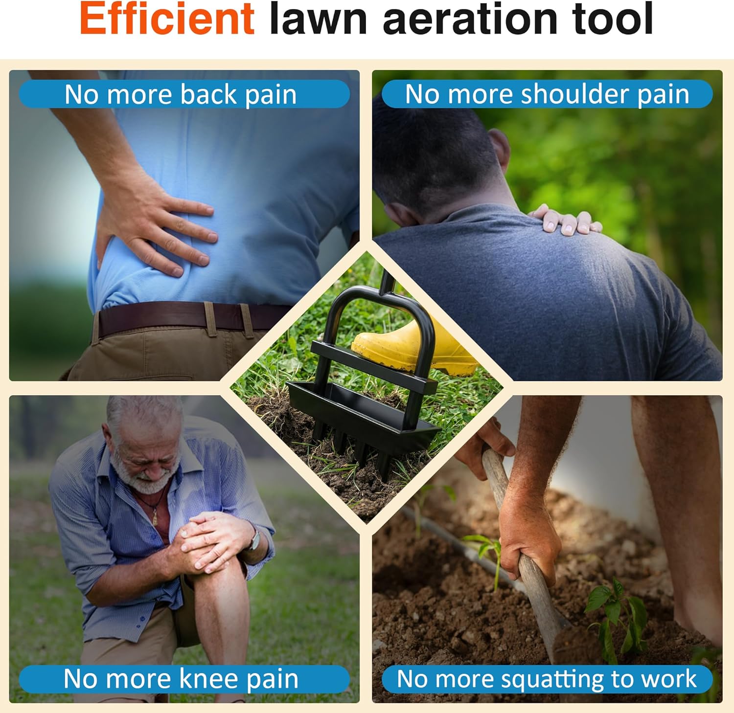 Updated Lawn Aerator Tool with Soil Core Collection Tray, Lawn Core Aerator with 4 Tines Manual Grass Aerator, Spike Lawn Coring Aerator for Yard Lawn Aeration Soil Loosening Garden Tool, Coral