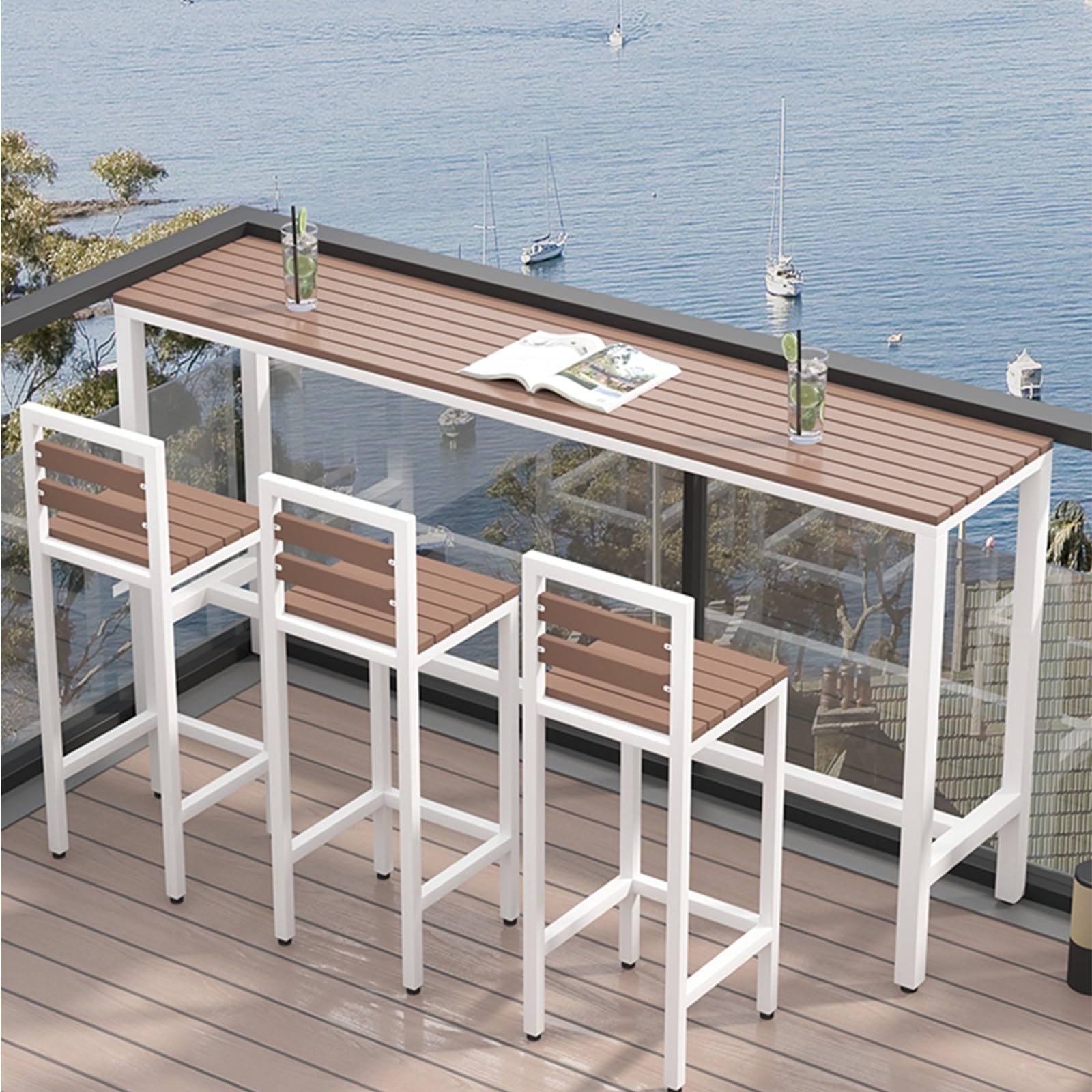 Table haute balcon étroite en teck synthétique contre la pluie
