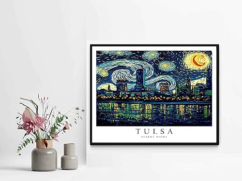 Miniatura 3 de Tulsa - Póster impreso artístico, decoración de pared con temática de noche estrellada de Tulsa, arte de Oklahoma, decoración del hogar, obra de