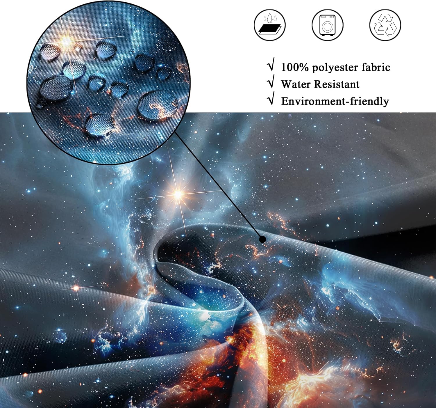 Riyidecor Galaxy Nebula Shower Curtain for Bathroom Decor 72Wx72H Outer Space Fantasy Starry Sky Night Universe Solar System Cosmic Art Printed Fabric Polyester Waterproof 12 Pack Plastic Hook