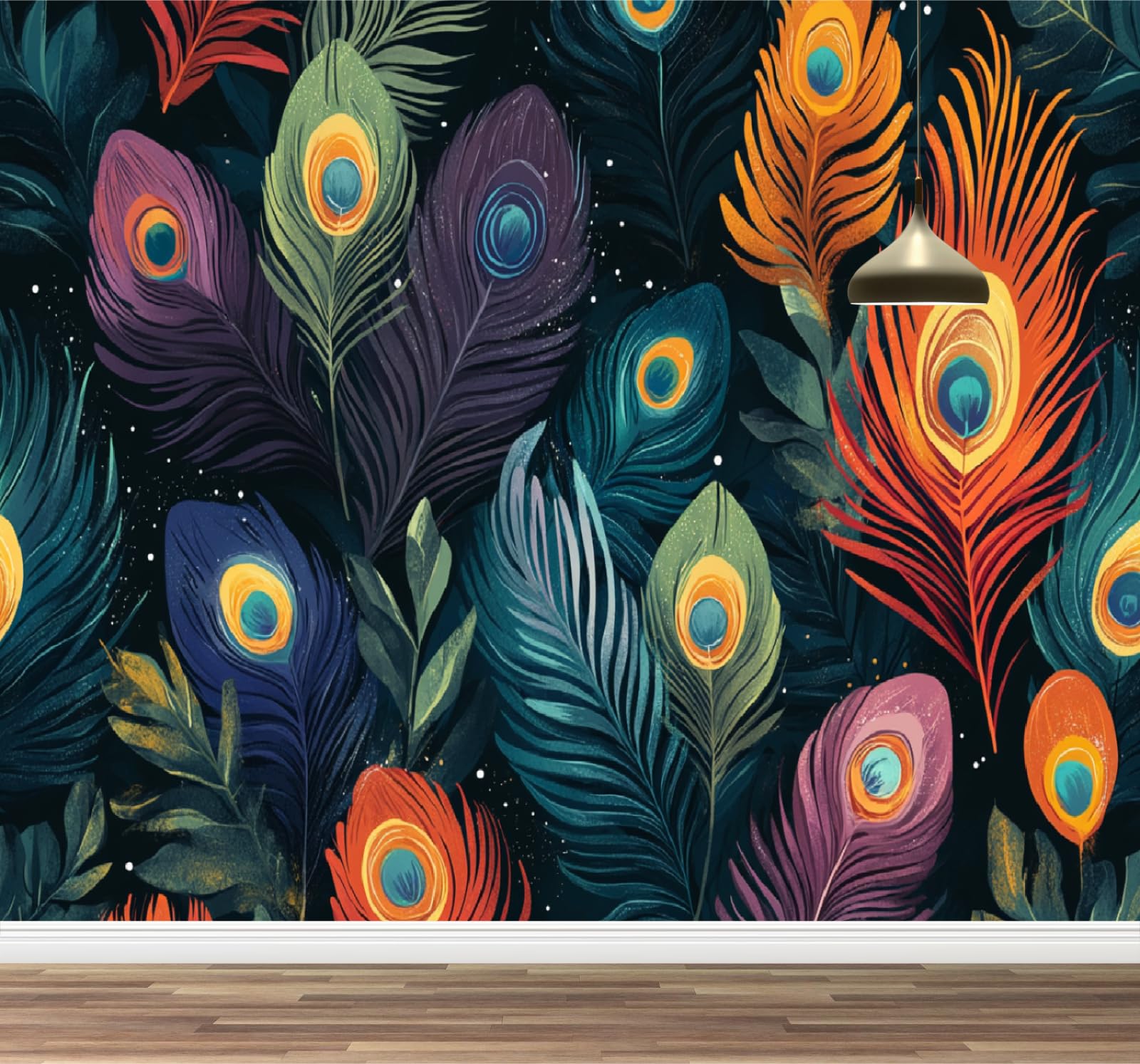 Papier peint abstrait plumes de paon déco murale chambre enfant poster panoramique 400x280cm
