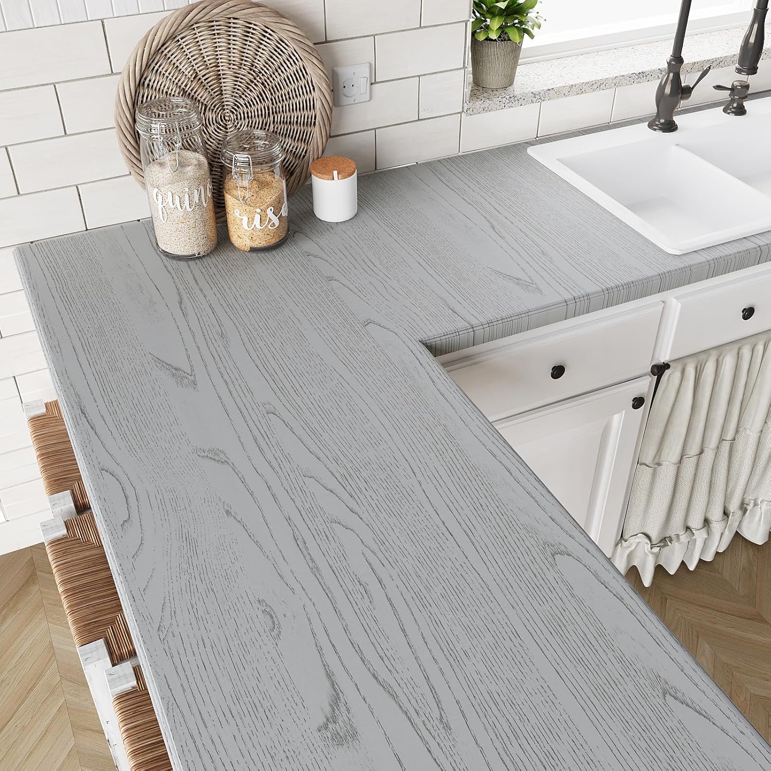 VEELIKE Light Grey Wood Wallpaper Peel and Stick Thick Wood Contact Paper for Countertops Waterproof Wood Grain Contact Paper 15.7''x354'' Removable Self Adhesive Grey Wood Vinyl Wrap for Kitchen Desk