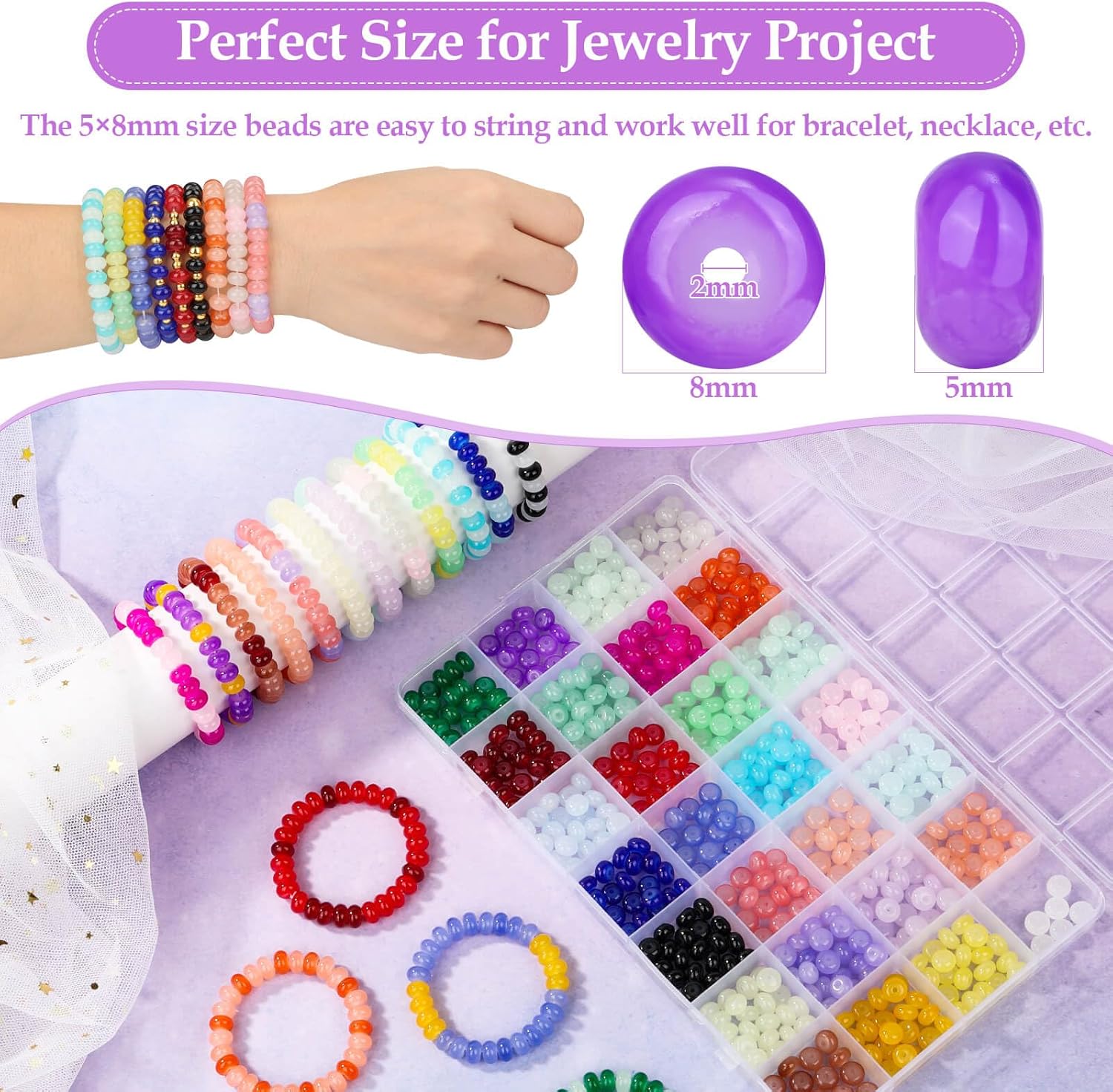 shynek 1120 Pieces Rondelle Beads for Jewelry Making, 28 Colors Glass Abacus Beads, Spacers for Bracelets, Jewelry Making and DIY Crafts, 5x8mm - Image 3