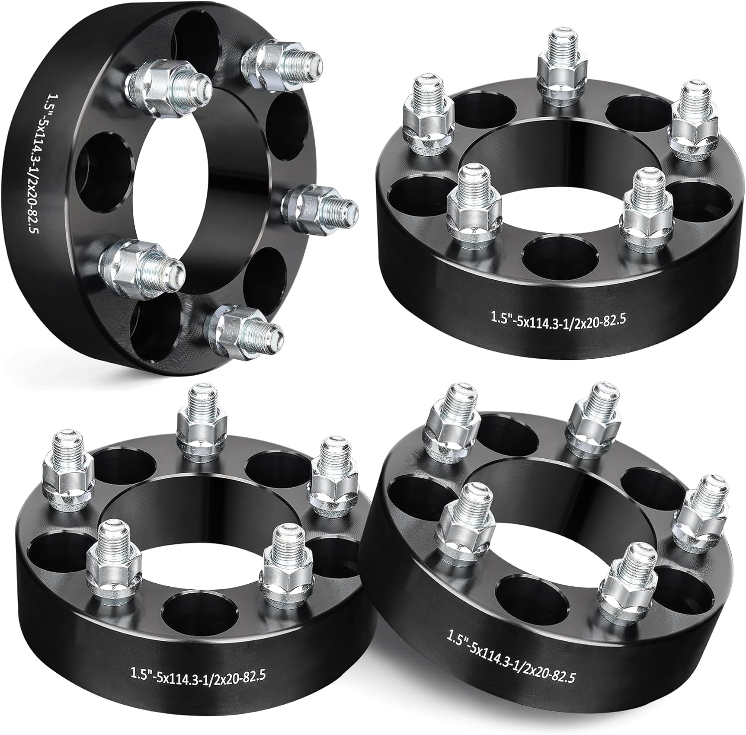 EVIL ENERGY 5x4.5 Wheel Spacers 1.5 Inch for Mustang 1964-2014 Ford Jeep 5x114.3 82.5mm Bore 1/2x20 Black Not Hubcentric