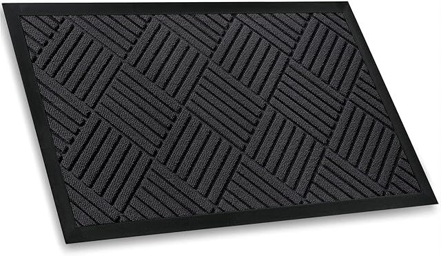 Mibao Door Mat Indoor and Outdoor, 40 x 60 cm, Black Entrance Door Mat, Anti Slip Front Door Mat, Multipurpose Floor Mat, Absorbent and Soft Surface with Natural Rubber Backing, Durable Back Door Mat