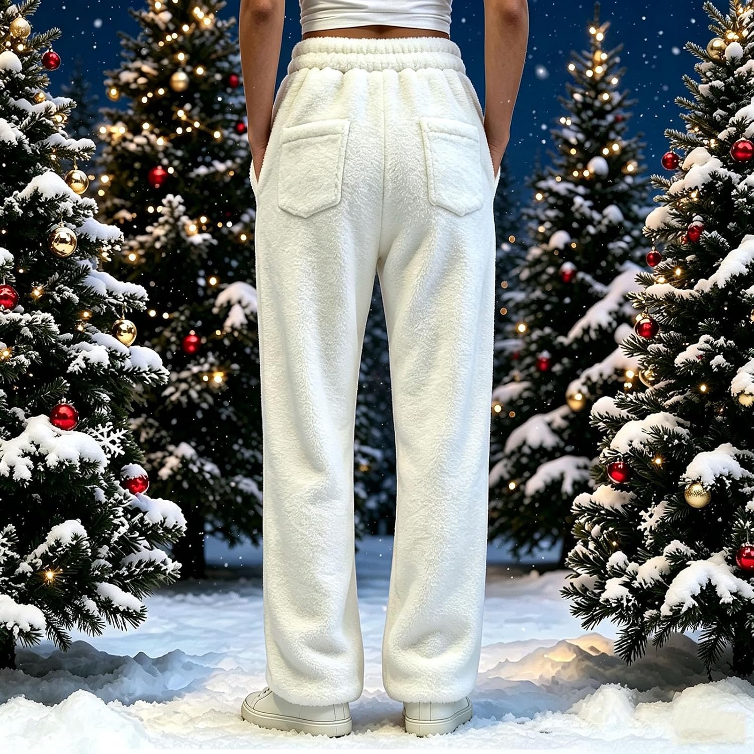 Women's Plush Fluffy Pajama Pants Elastic Waist Warm Lounge Bottoms