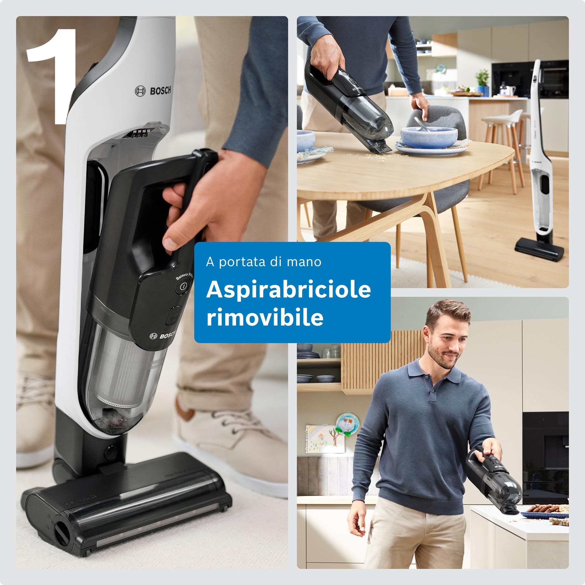 Bosch BKH4WN28 Aspirapolvere e Aspirabriciole 2in1, Luci LED, Bianco