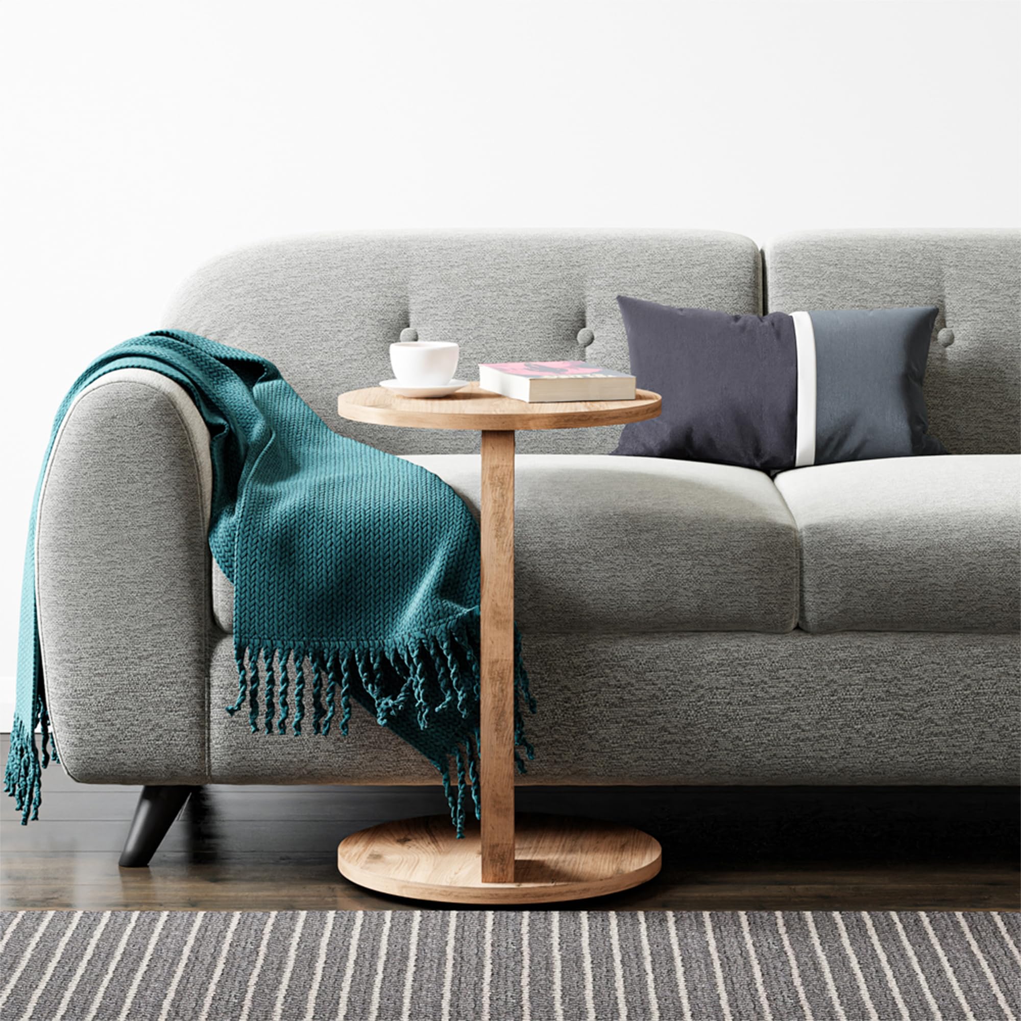 [en.casa] Table d'Appoint Ronde pour Salon Table de Chevet Design pour Chambre Bout de Canapé aux 4 roulettes Panneau de Particules 56 x 38 cm Effet Bois