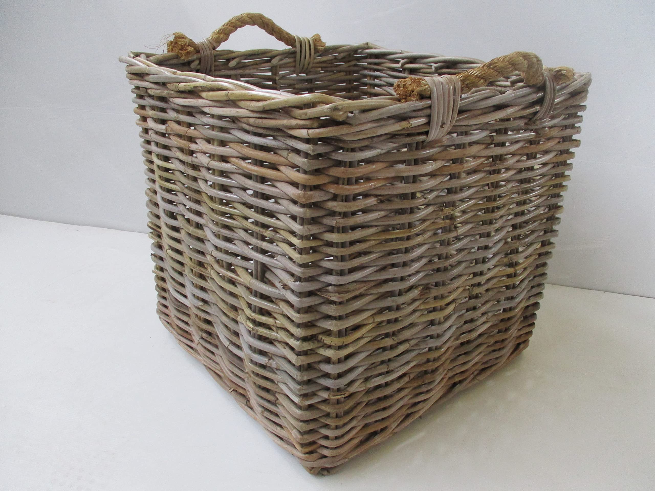 cesto porta legna vimini in giunco cm 51x51x47 h con manici cm 49 molto robusto porta biancheria pellet camino