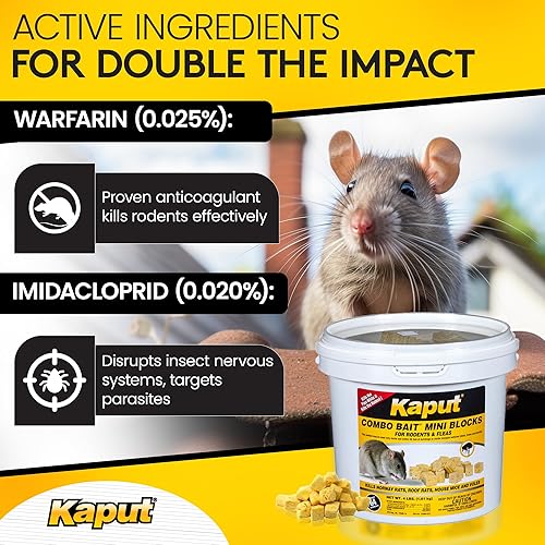 Miniatura 2 de Kaput Minibloques de cebo combinado, cebo para roedores para ratones y ratas, mata ratones de campañol de warfarina para uso en interiores y