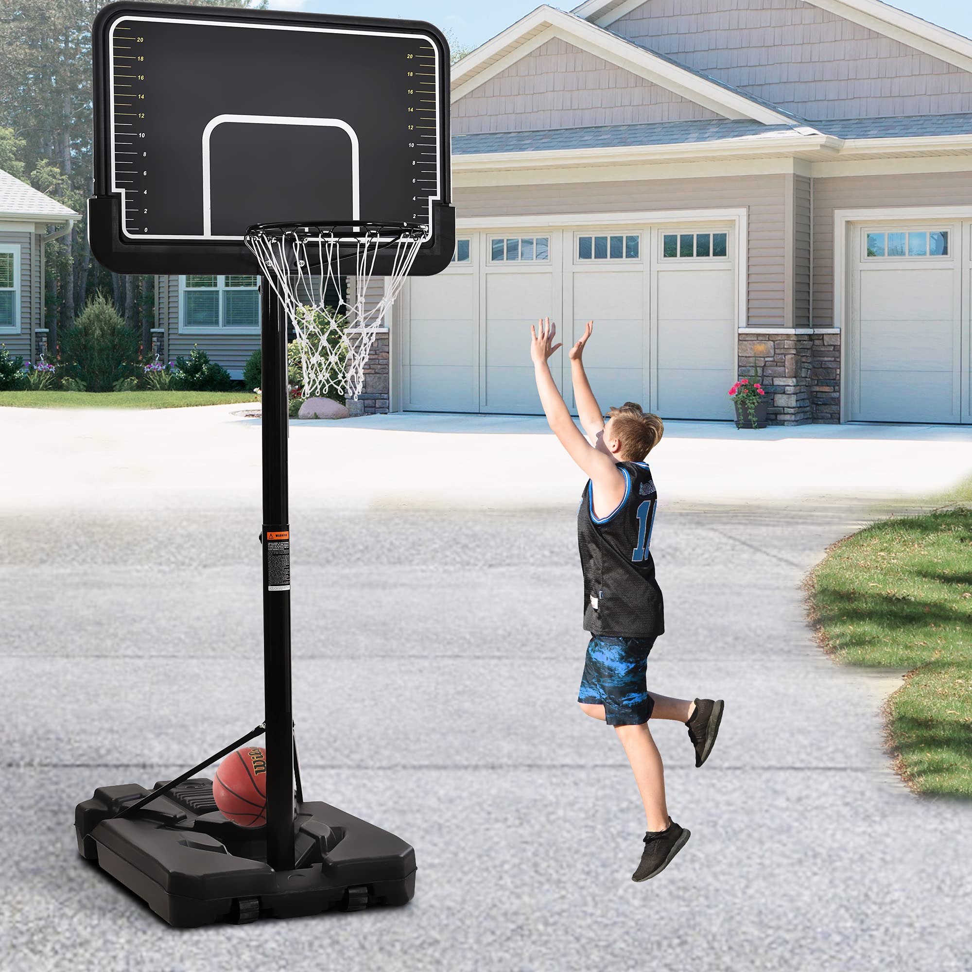 Generic Portable Basketball Hoop Goal with Vertical Jump Measurement, Outdoor Basketball System with 6.6 10ft Height Adjustment for Youth, Adults, Black