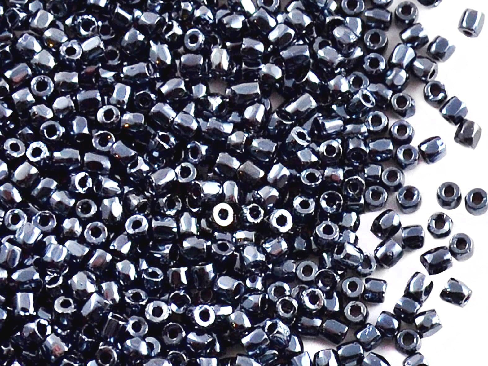 10 Grams (0,35 Ounces) 10/0 Czech Glass Seed Beads Preciosa 3-Cuts Rocailles, with Round Hole, Hematit Metallic